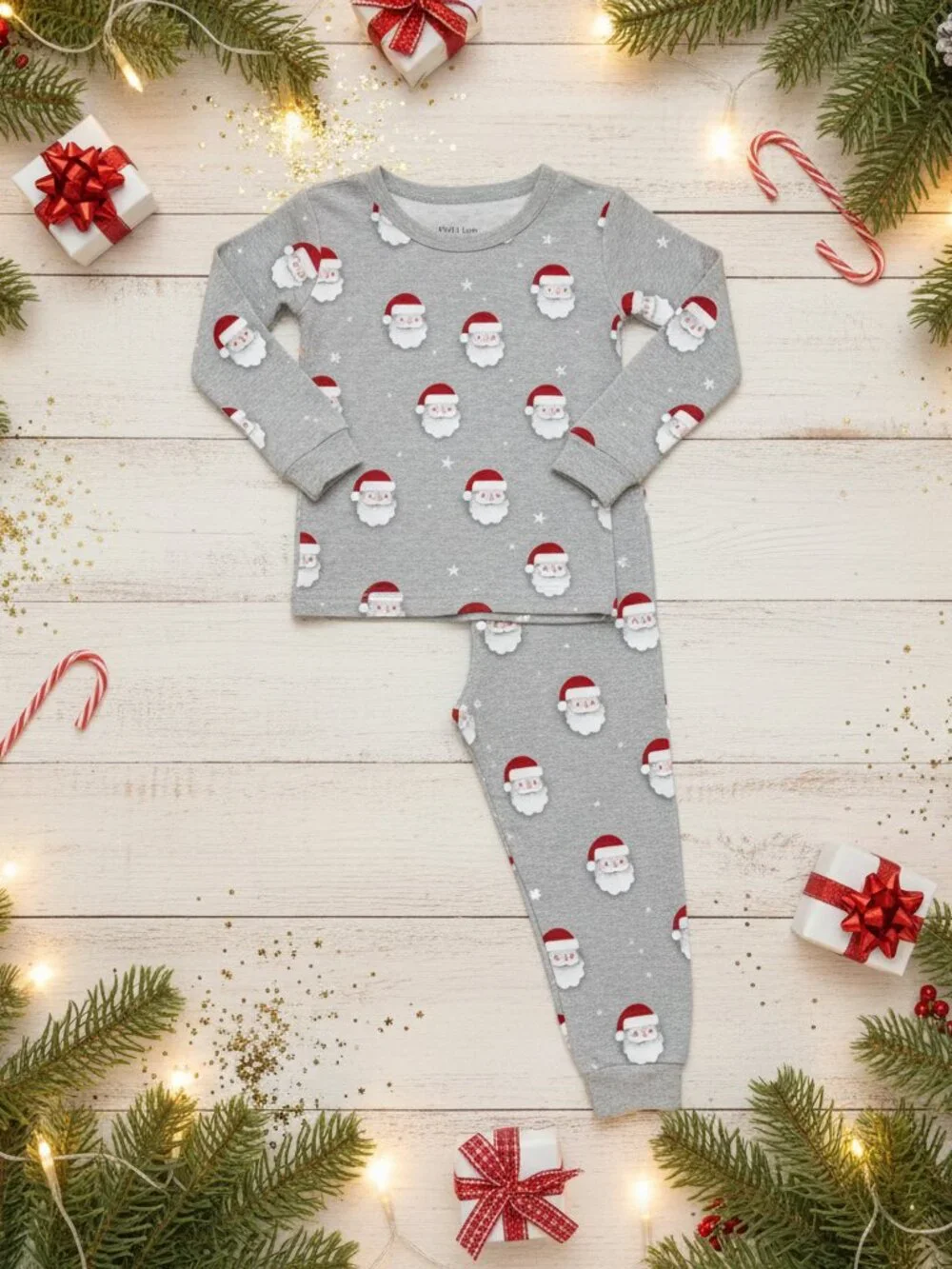 Petit Lem Santa Print Organic Cotton Pajamas NWT 24M Heather Grey Christmas
